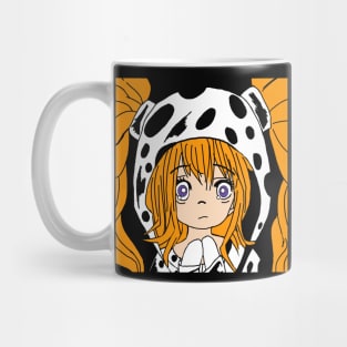 Anime girl hottie with Cow print hoodie Mug